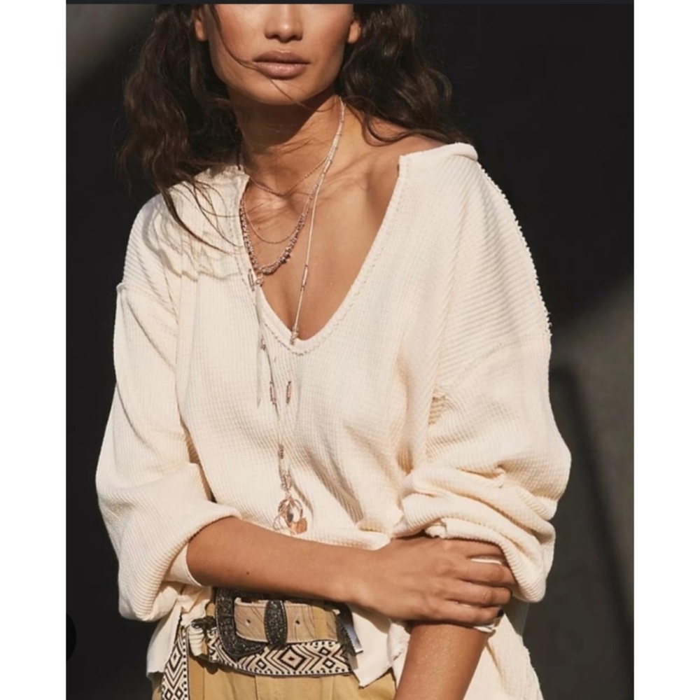 New Free People Santa Clara Thermal Top in Alabaster (Off-White) Medium